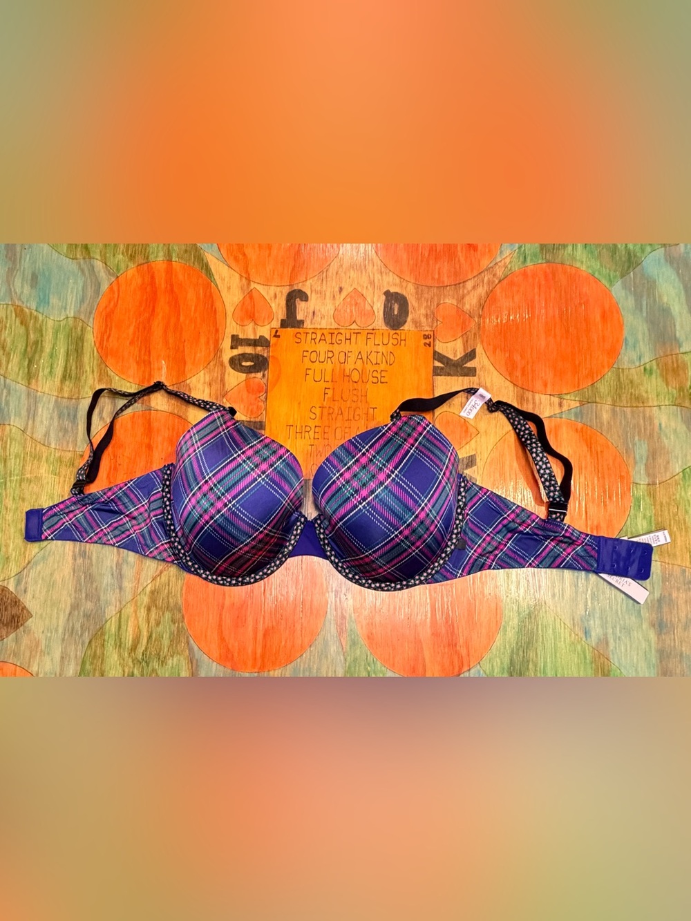 Victoria's Secret Bra Womens 34DDD Blue Plaid Underwired Back Clasp Lined Demi N